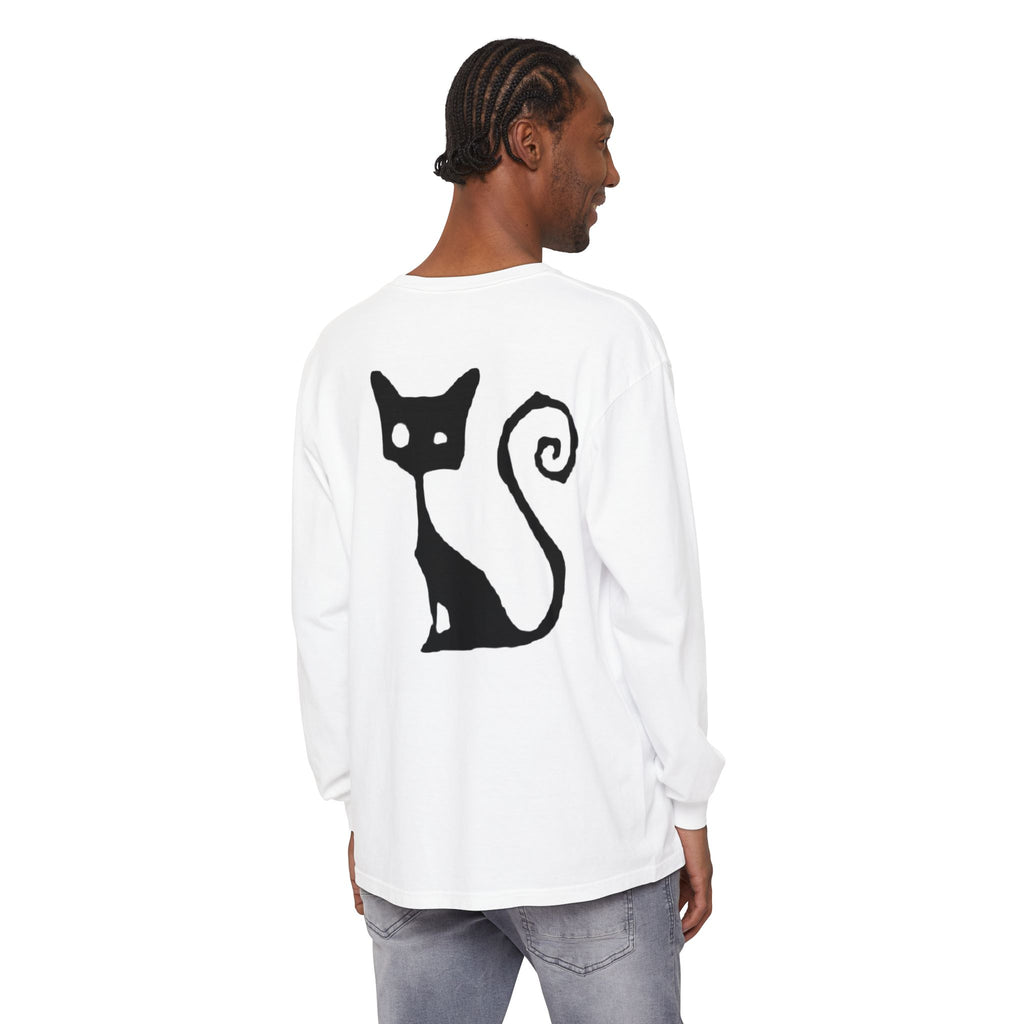 Long Sleeve Tee — 'Just Die' Skull & Stars Front with Gothic Cat Back