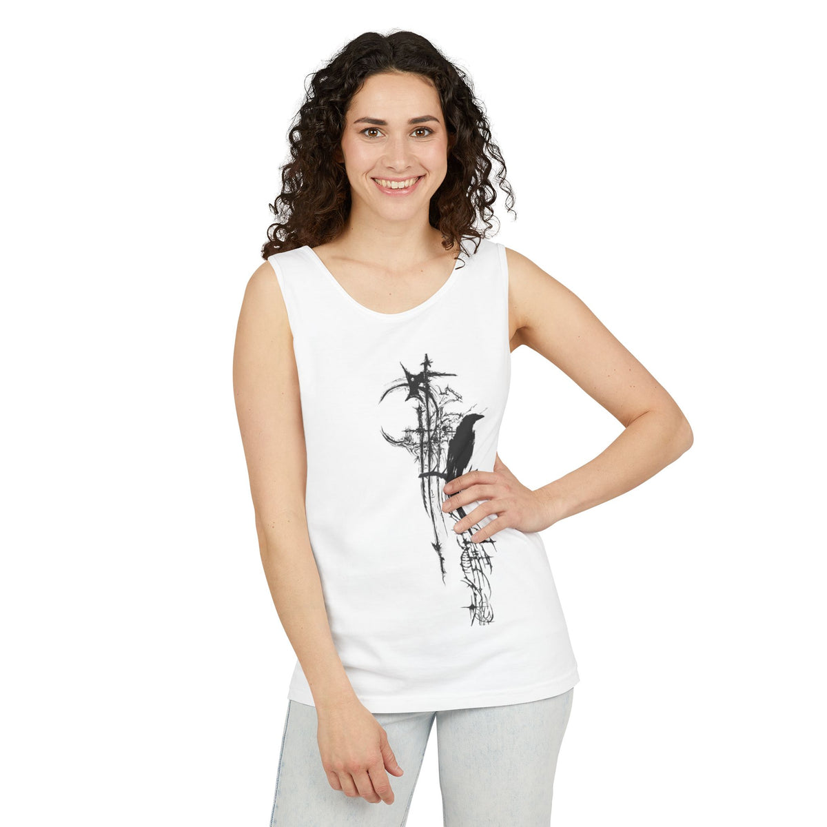 Raven Grunge Tank Top — Gothic Crow Artwork Summer Tee