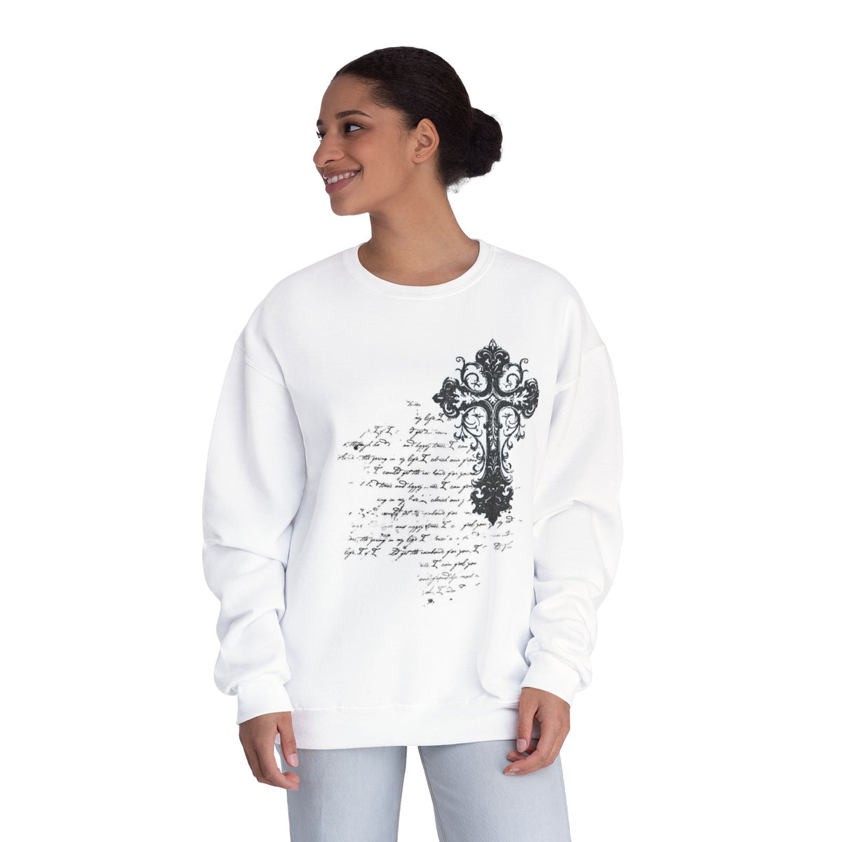Religious Cross Script Crewneck Sweatshirt
