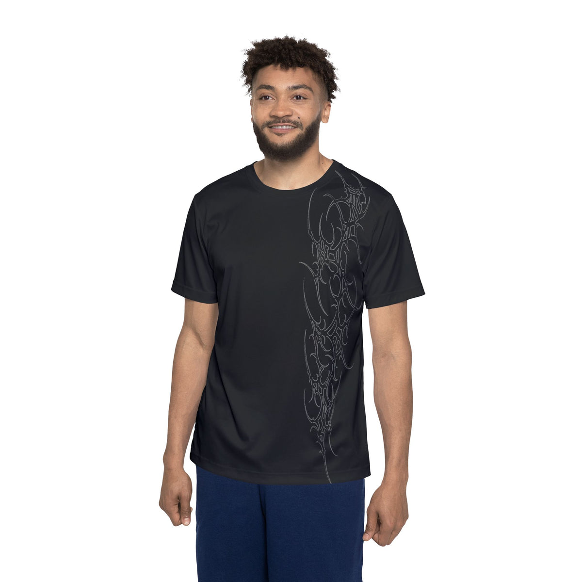 Men's Black Gothic Wing Sports Jersey — White Spine & Tribal Side Design