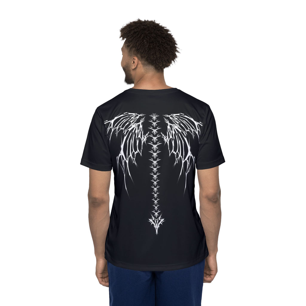 Men's Black Gothic Wing Sports Jersey — White Spine & Tribal Side Design
