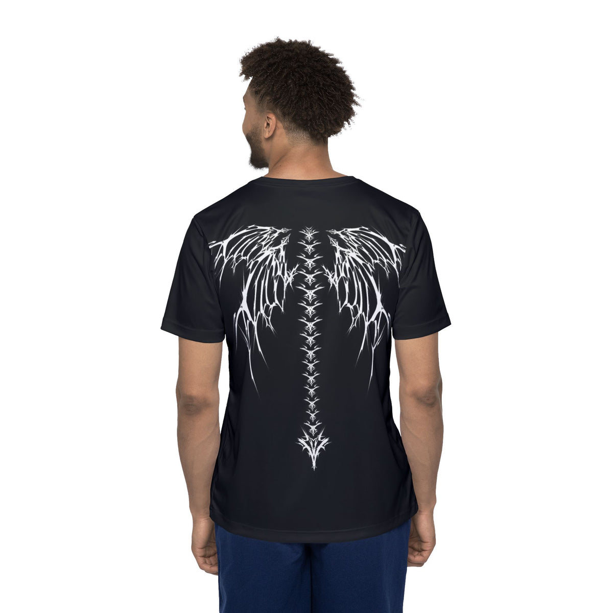Men's Black Gothic Wing Sports Jersey — White Spine & Tribal Side Design