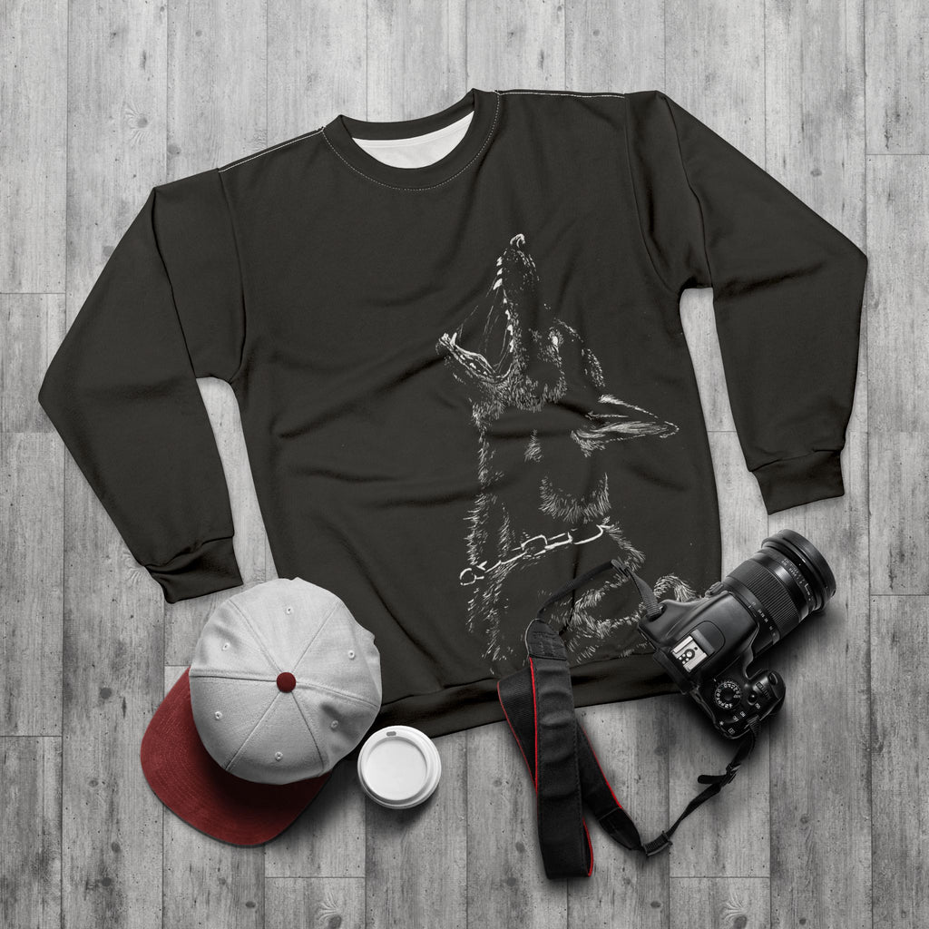Wolf Pack Graphic Sweatshirt — Triple Howling Wolves All-Over Print