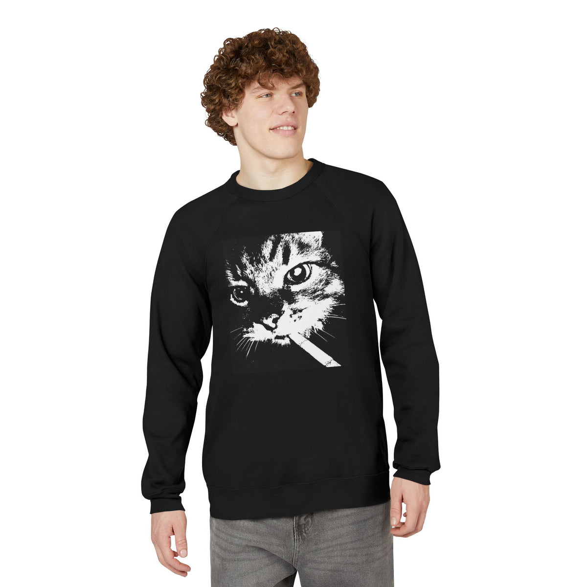 Cat Smoking Graphic Sweatshirt — Retro Noir Kitten Pullover