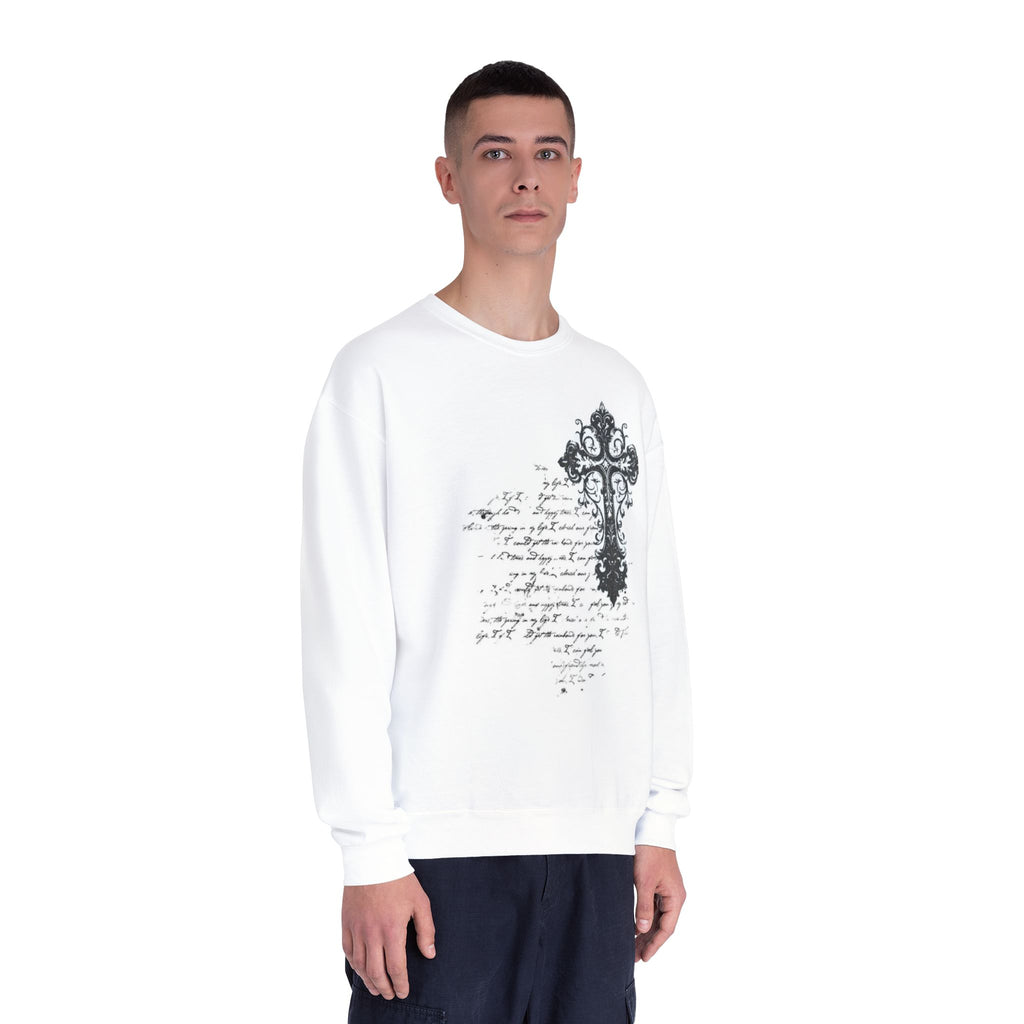 Religious Cross Script Crewneck Sweatshirt