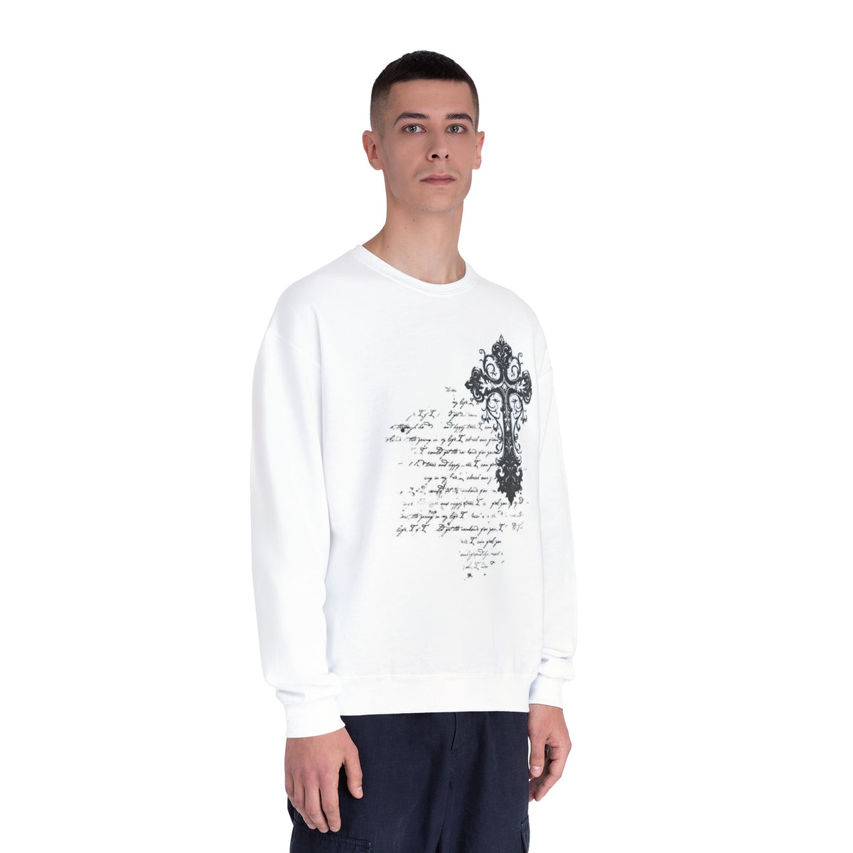 Religious Cross Script Crewneck Sweatshirt
