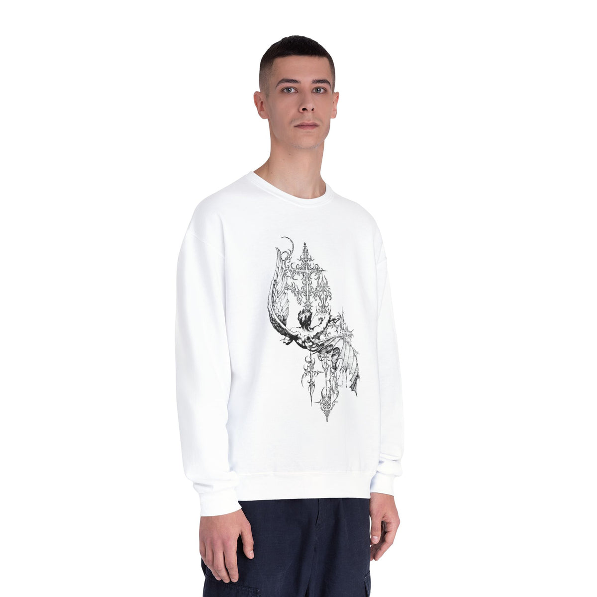 Mystic Skull Crewneck Sweatshirt — Gothic Moon & Ornate Skull Graphic