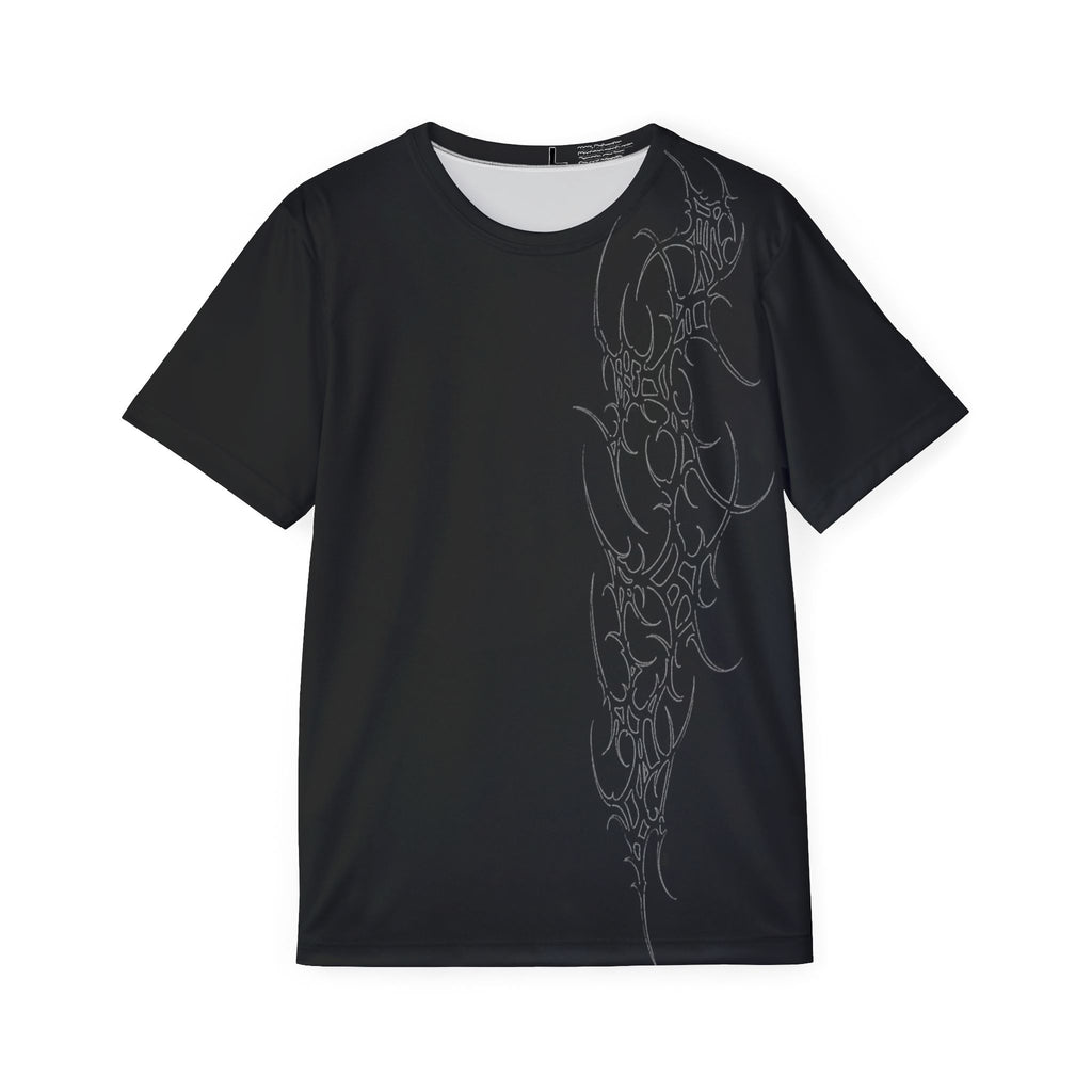 Men's Black Gothic Wing Sports Jersey — White Spine & Tribal Side Design