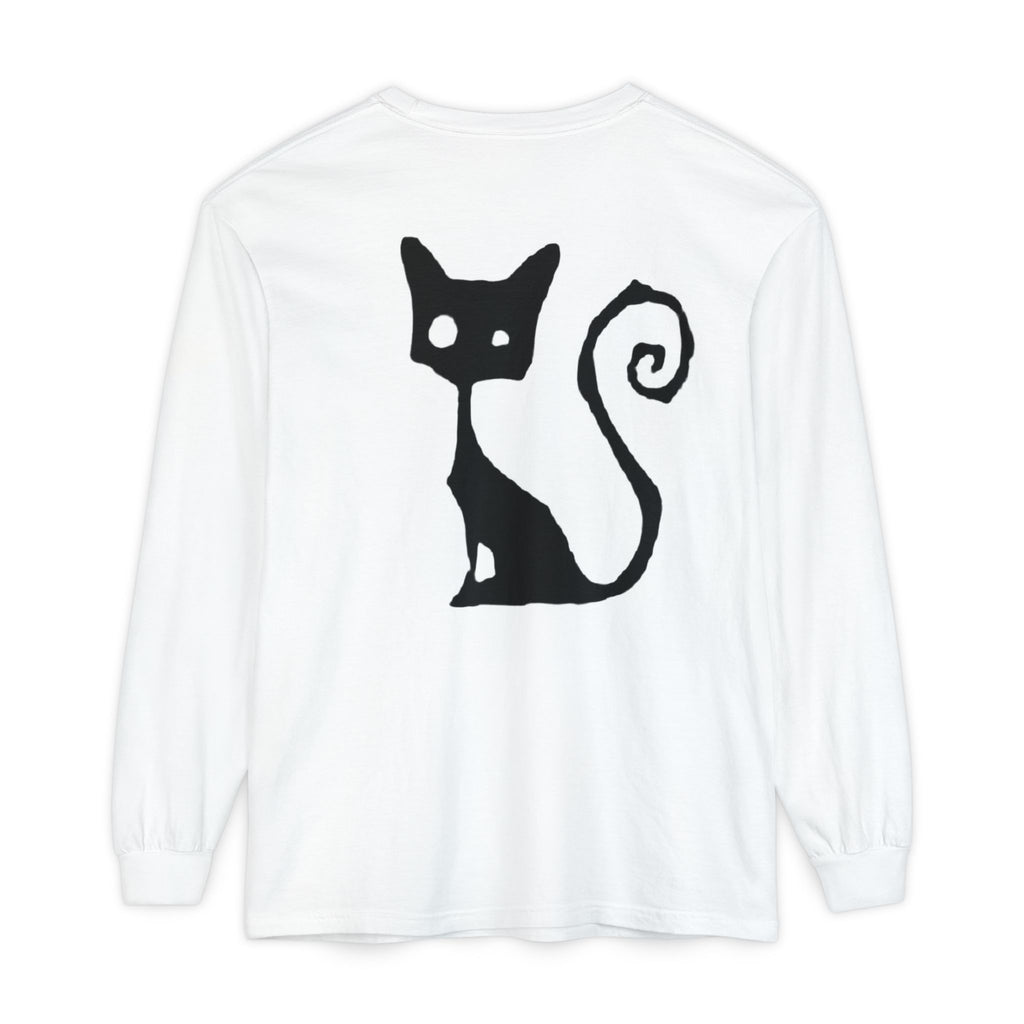 Long Sleeve Tee — 'Just Die' Skull & Stars Front with Gothic Cat Back