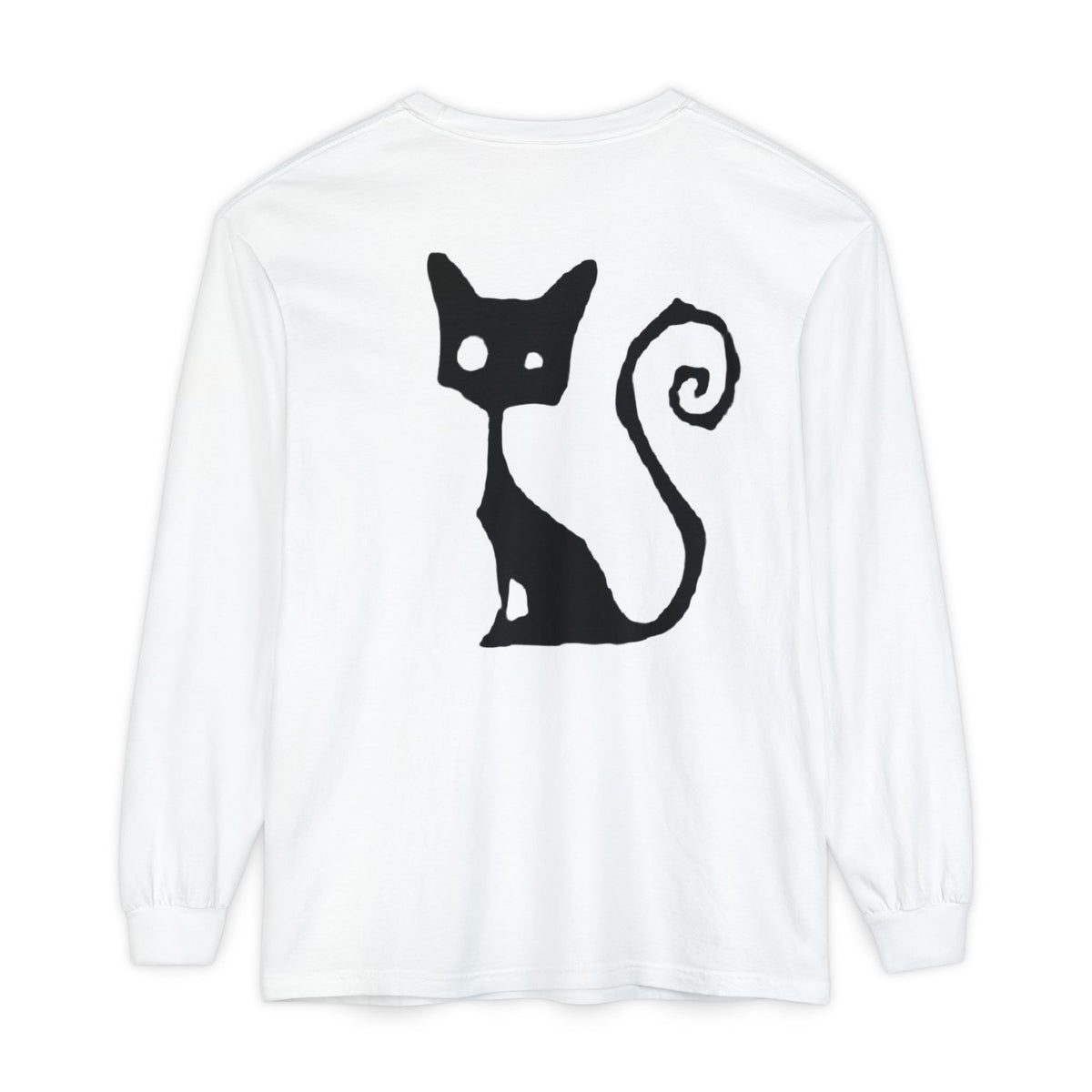 Long Sleeve Tee — 'Just Die' Skull & Stars Front with Gothic Cat Back