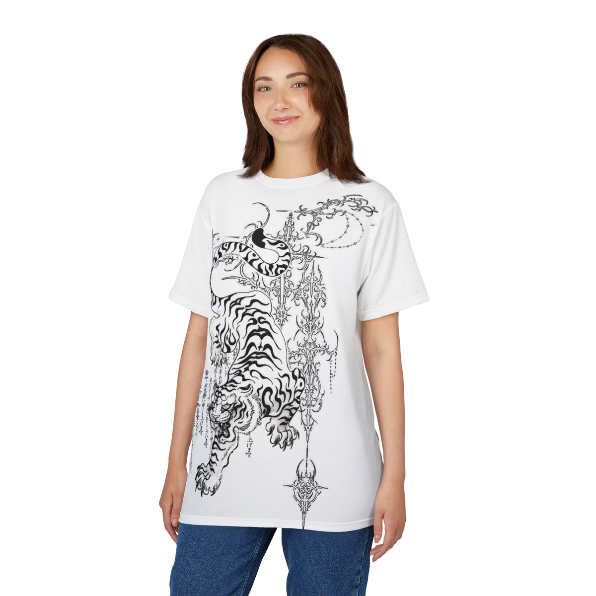 Tiger Japanese Tattoo Tee — Black Ink Asian-Inspired Graphic T-Shirt