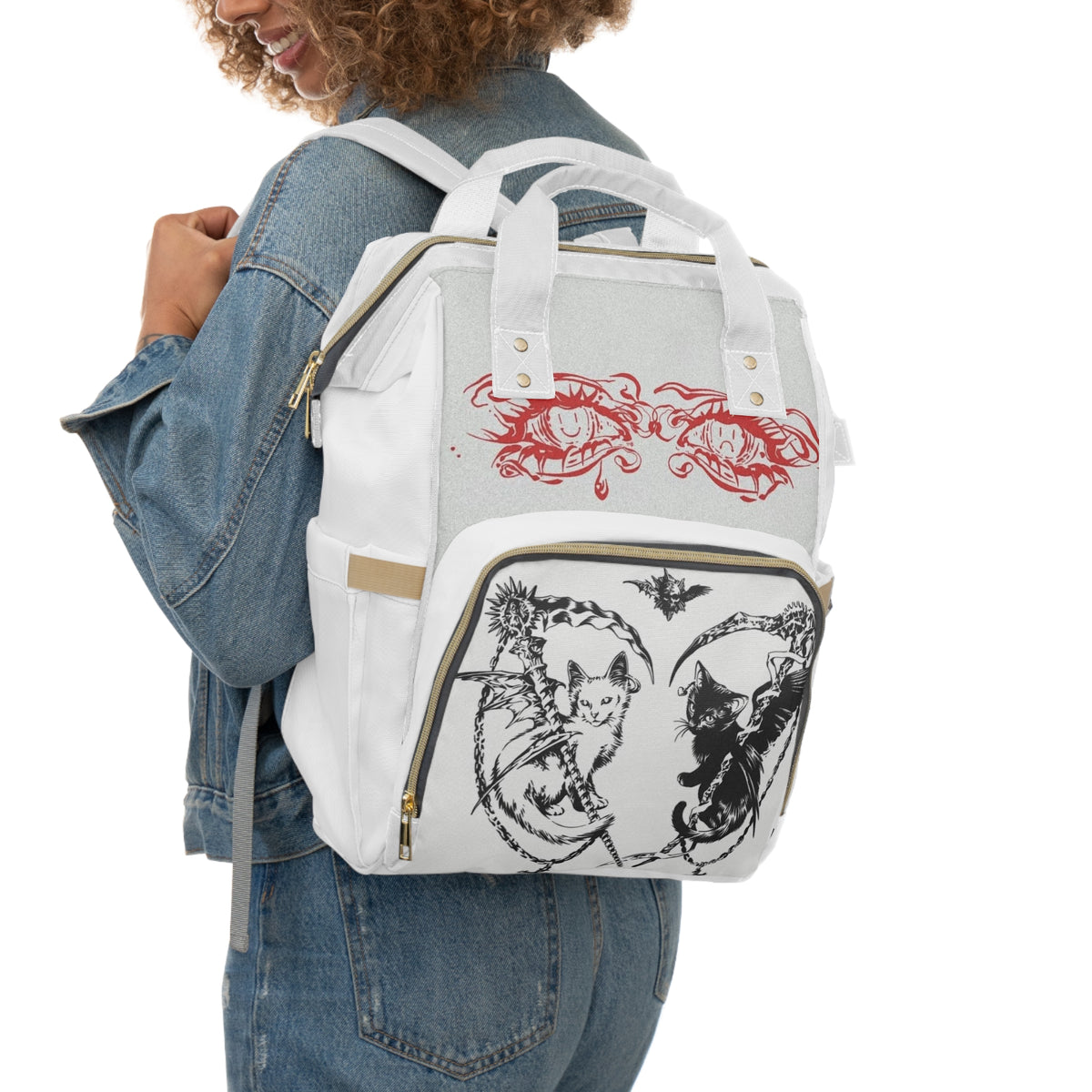 Gothic Cat Diaper Backpack — Multifunctional Baby Bag with Dark Fantasy Design
