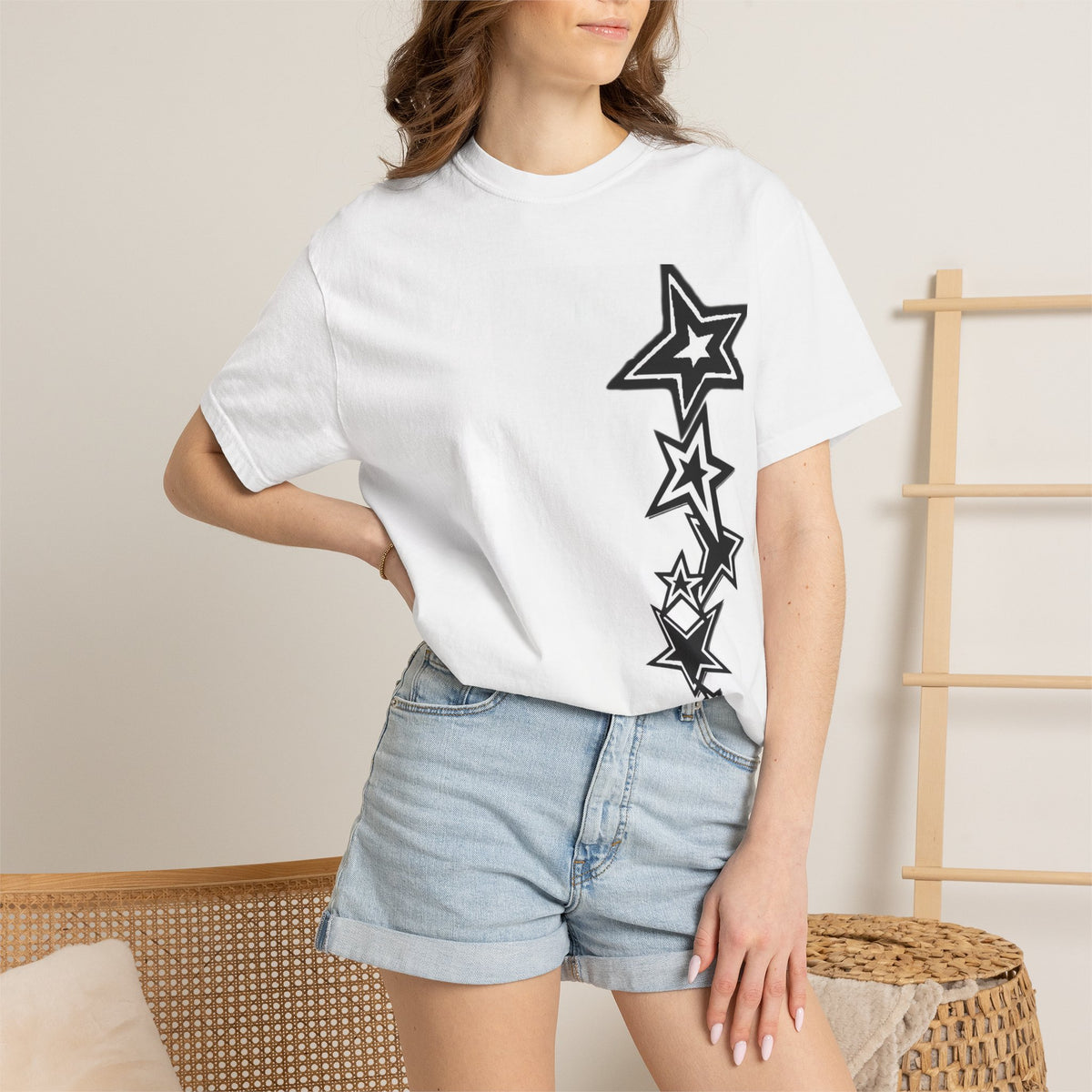Grunge Star Stack T-shirt | Back Shooting Star Graphic