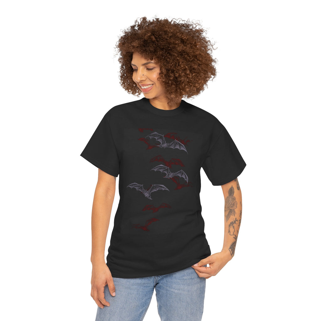 Gothic Bat & Red Rose Graphic Tee