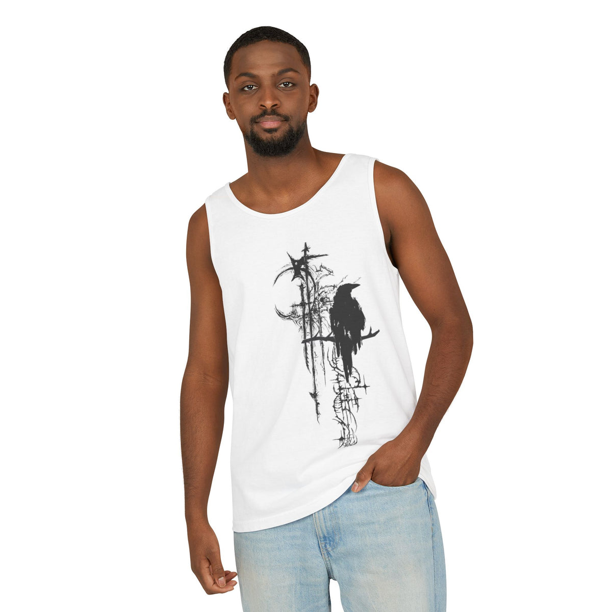 Raven Grunge Tank Top — Gothic Crow Artwork Summer Tee