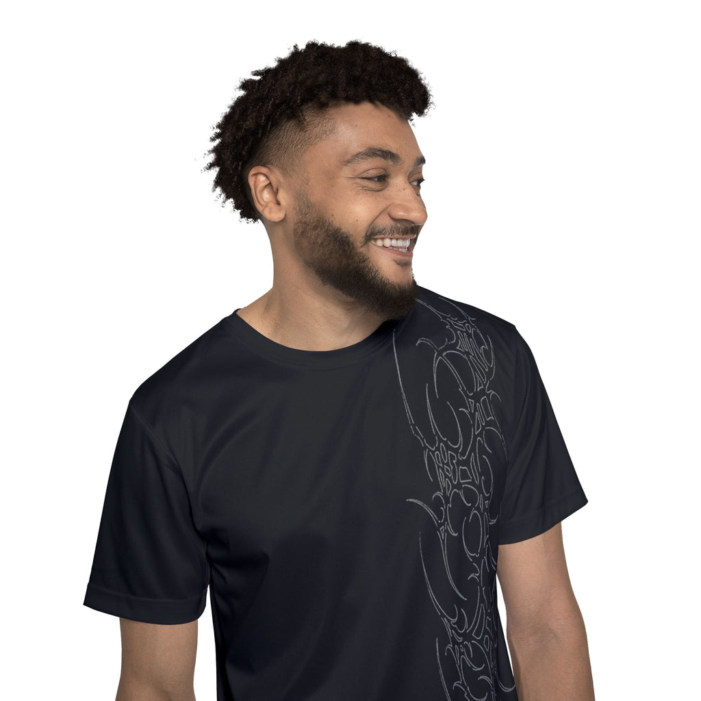 Men's Black Gothic Wing Sports Jersey — White Spine & Tribal Side Design