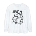 Long Sleeve Tee — 'Just Die' Skull & Stars Front with Gothic Cat Back