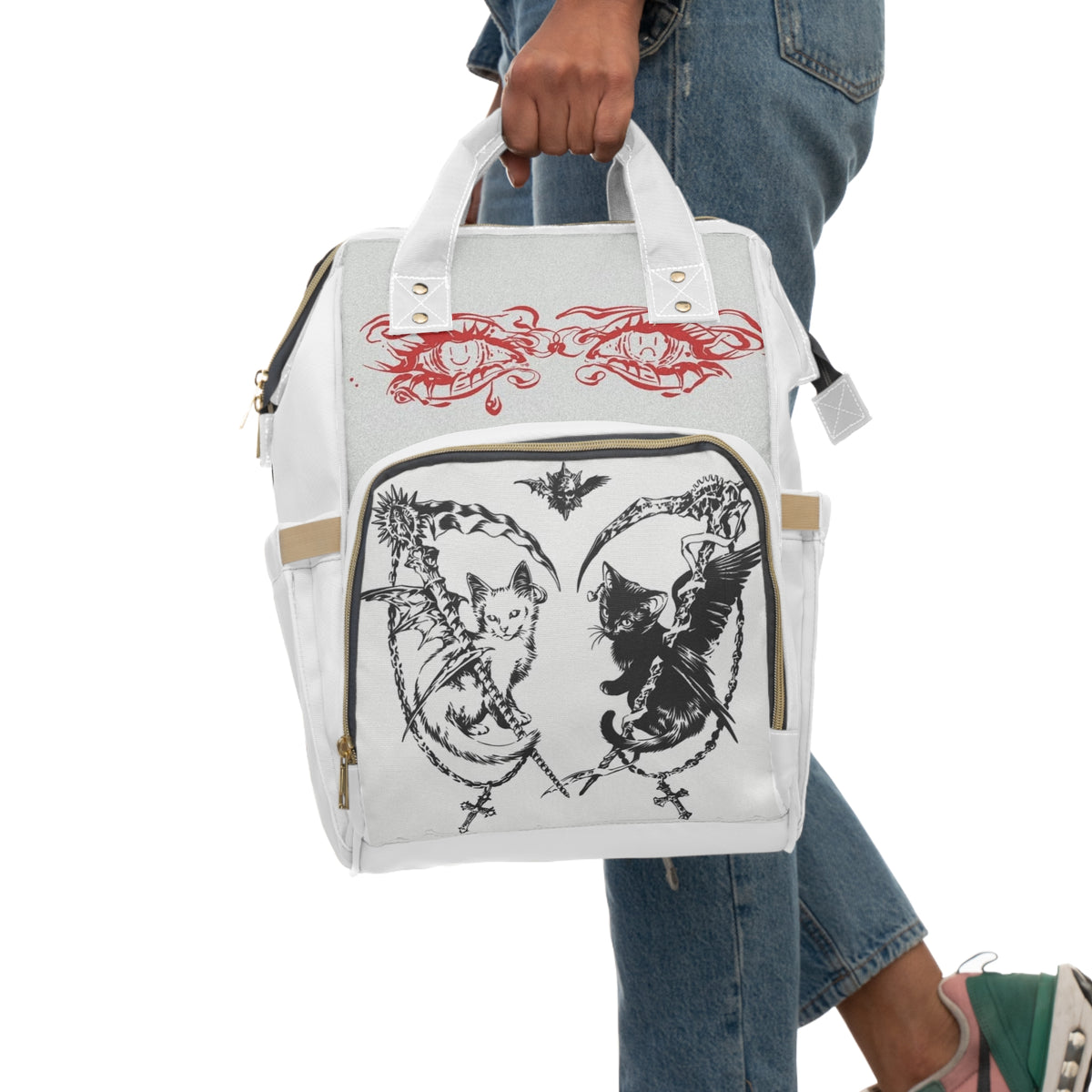 Gothic Cat Diaper Backpack — Multifunctional Baby Bag with Dark Fantasy Design